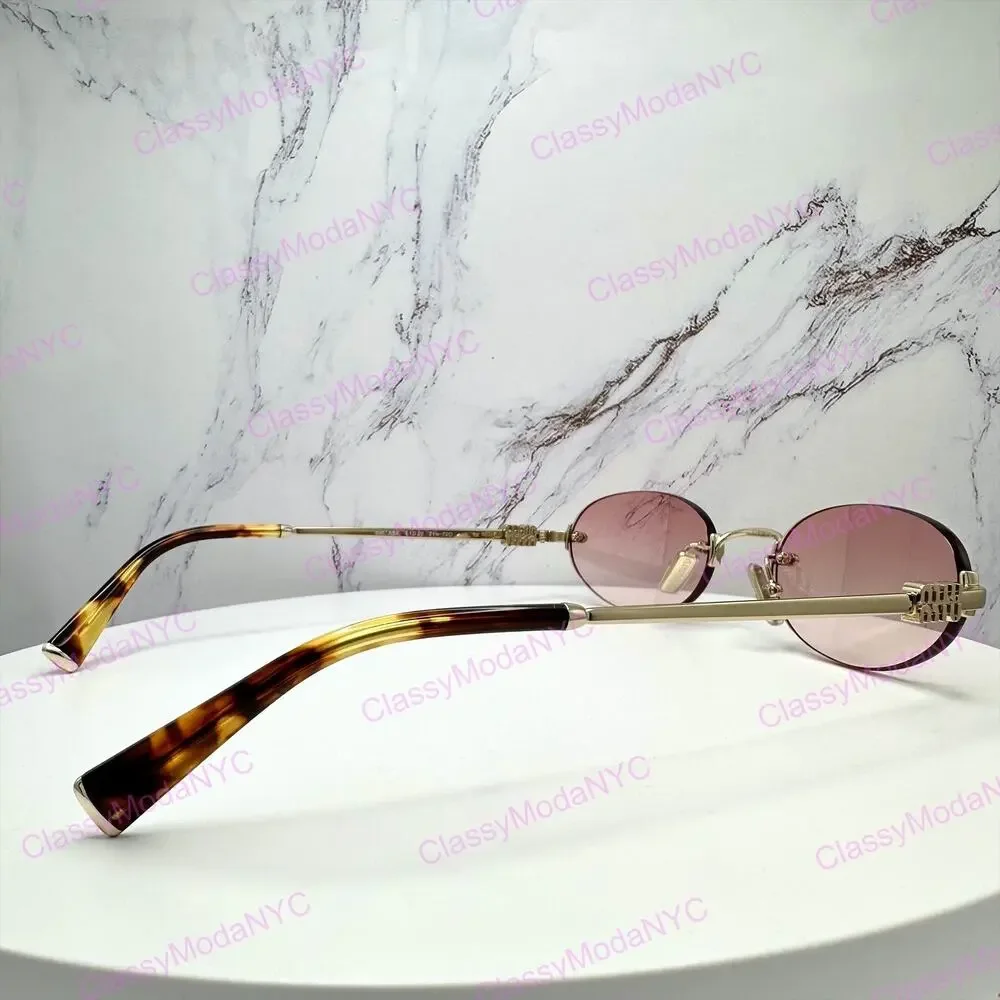 New MIU MIU Sunglasses Gold Metal Pink Oval Authentic Gradient MIU MIU